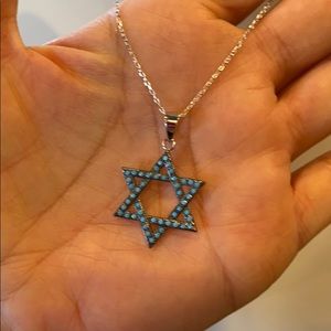 ✡️ Sterling Silver Star of David CZ Blue Necklace